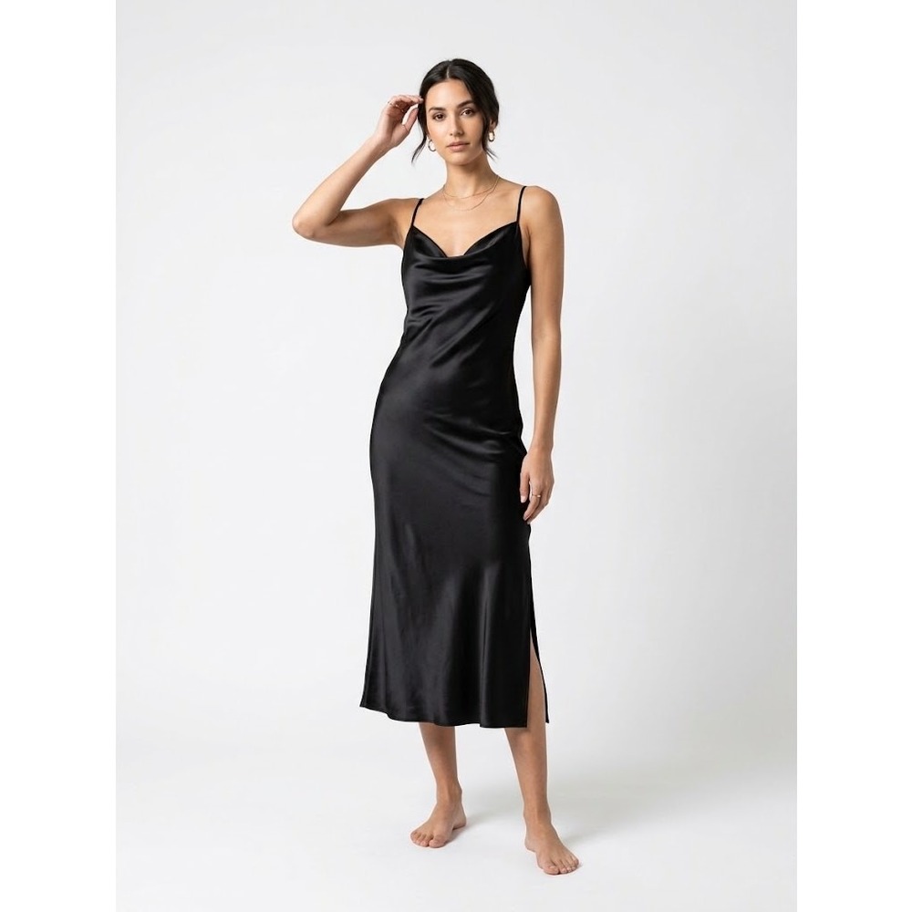 Banana Republic Black Satin Cowl Neck Midi Slip Dress Size Medium